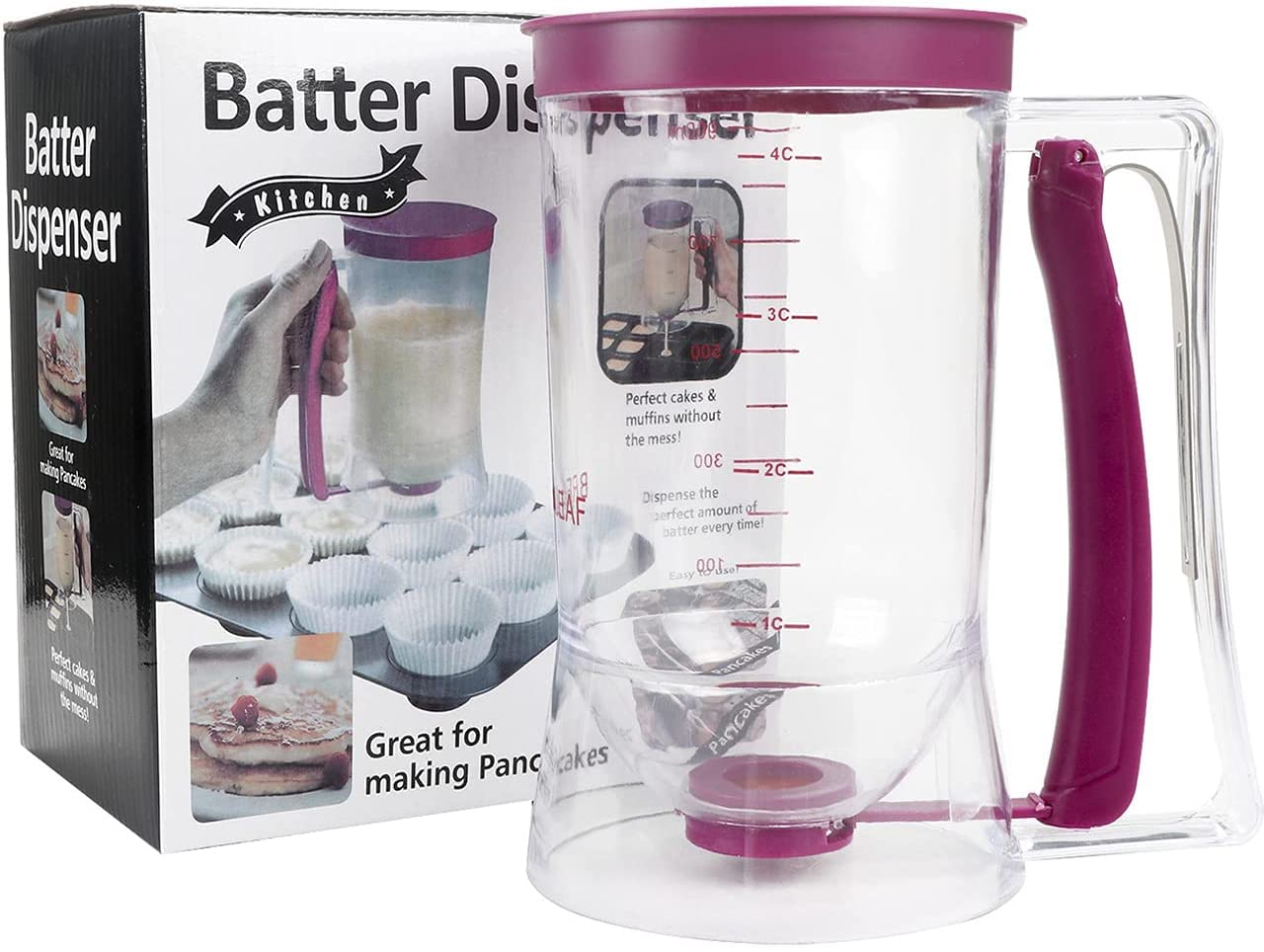 Mcffaga Pancake Cupcake Batter Dispenser For Waffles, Muffin Mix, Crepes, Cake Purple