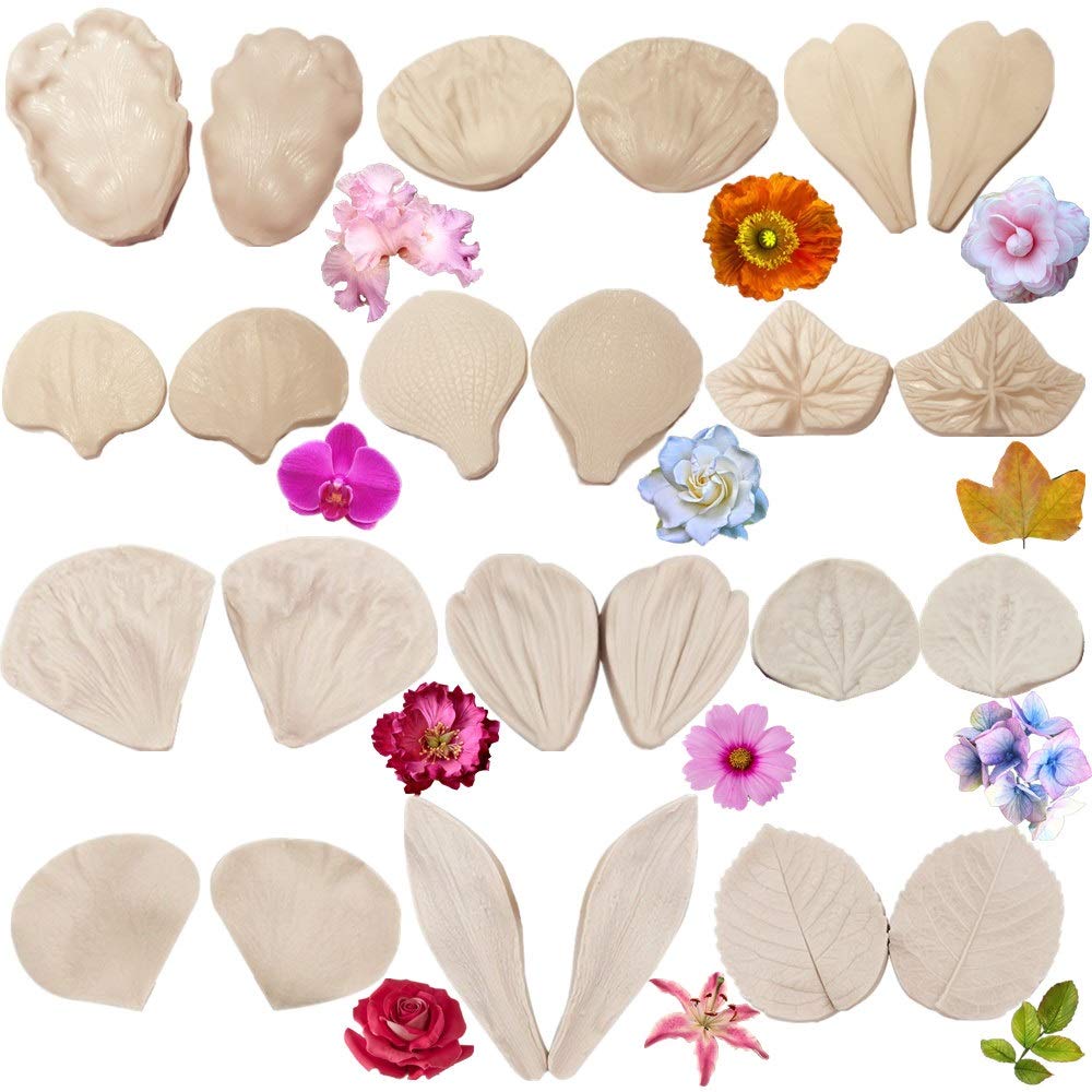 12Set Gumpaste Flower Silicone Veining Mold-Fondant Flower Veining Mold,Gum Paste Flower Tools,Sugar Paste Flower Cake Decoratin