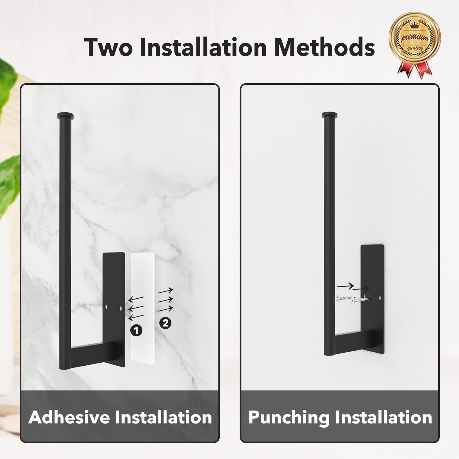 Paper Towel Holder Under Cabinet - Stainless Steel Paper Towel Holder Wall Mount, Self-Adhesive Or Drilling, Matte Black Towel R
