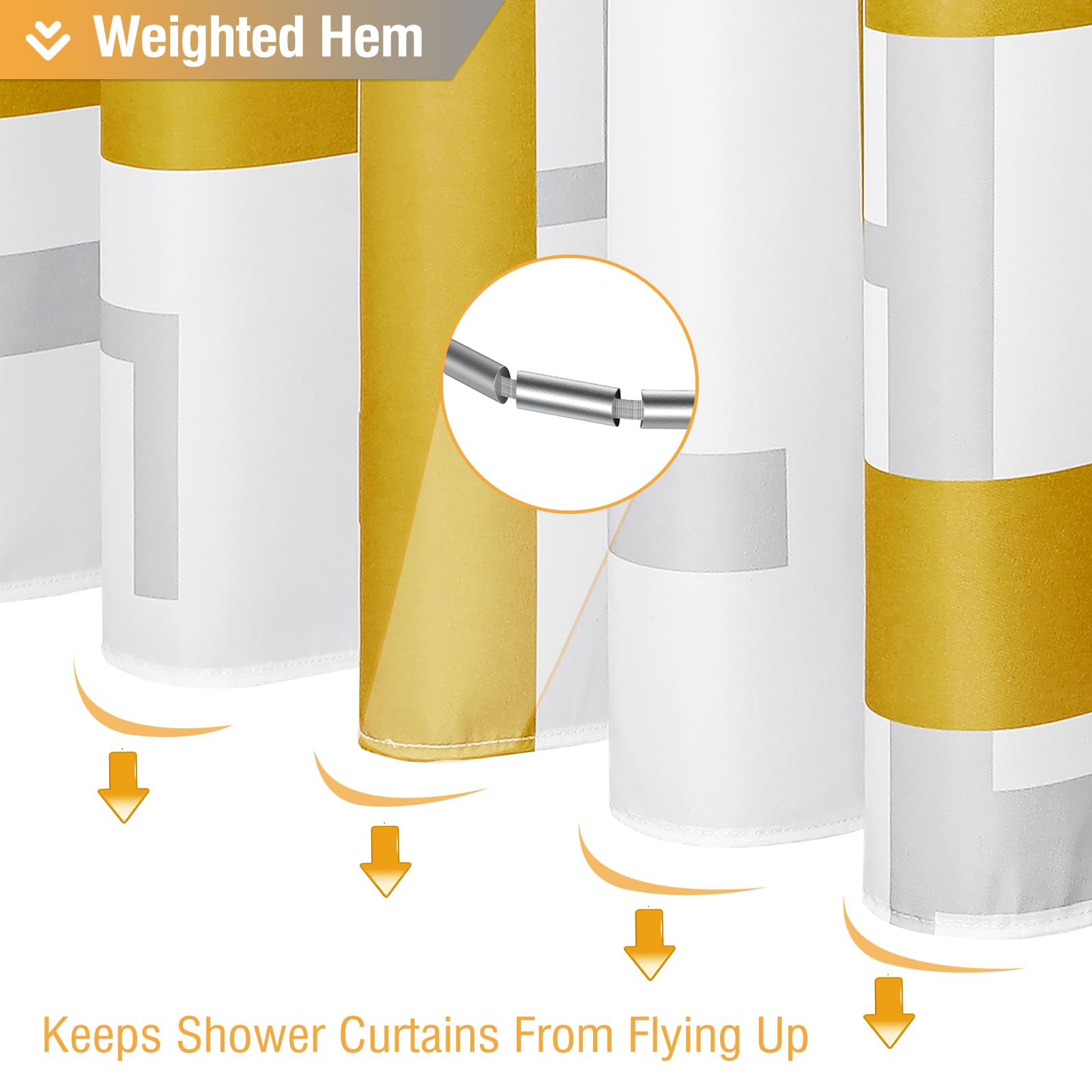 BTTN Gold Shower Curtain  Geometric Fabric Shower Curtain Set with 12 Plastic Hooks  Water Repellent  Machine Washable  Modern Decorative Polyester Cloth Shower Curtains for Bathroom Decor  72x72