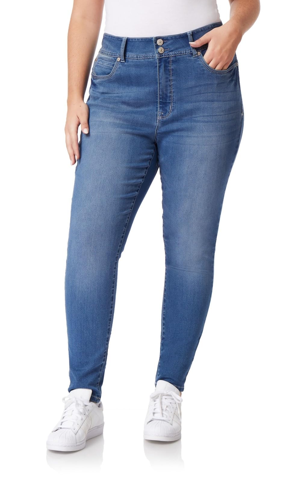 Wallflower Womens Ultra Skinny Mid-Rise Insta Soft Juniors Jeans (Standard And Plus), Florence, 14 Plus