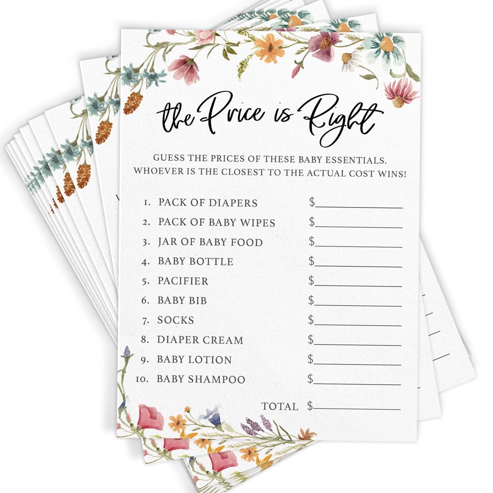 Printed Party Baby Shower Game Set, Baby In Bloom Wildflower, 4 Games And Activities (30 Guests)
