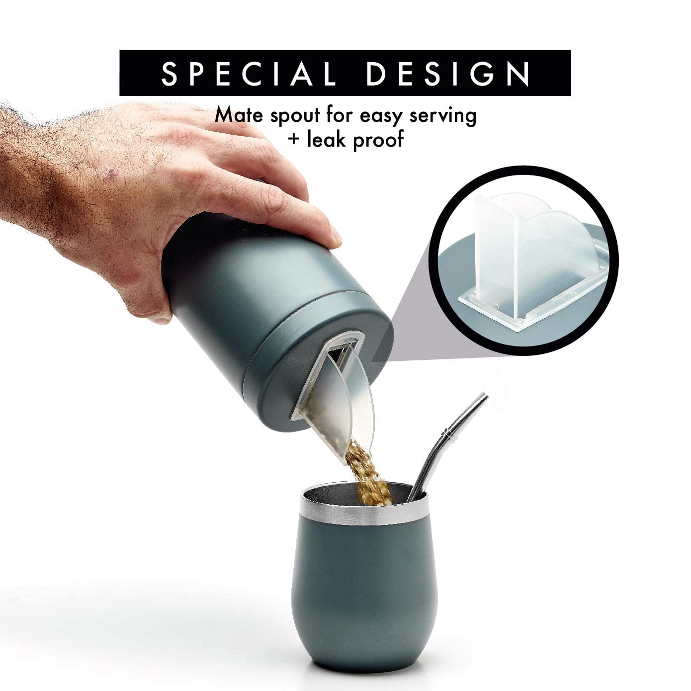 Balibetov Yerbero Yerba Container With Spout - Stainless Steel Container Pouring Lid Easy Filling Mate Cup - Works For Sugar Dis
