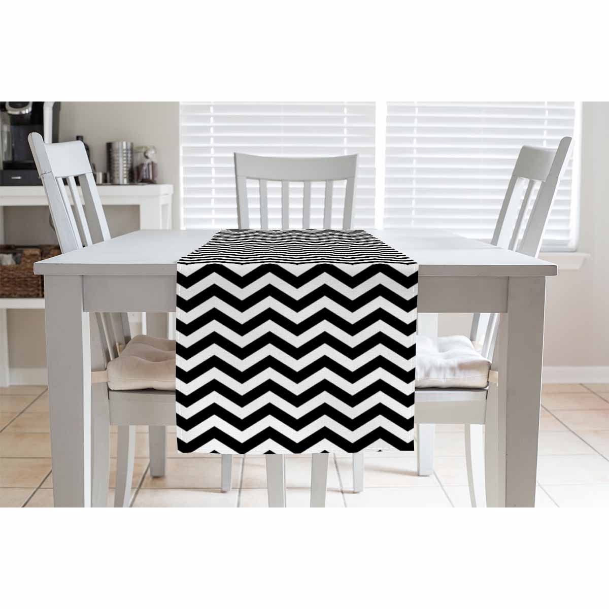Hosnye Table Runner Black Chevron Zigzag,Cotton Linen Table Runner Decoration For Kitchen Family Dinner Table Holiday Party Farm