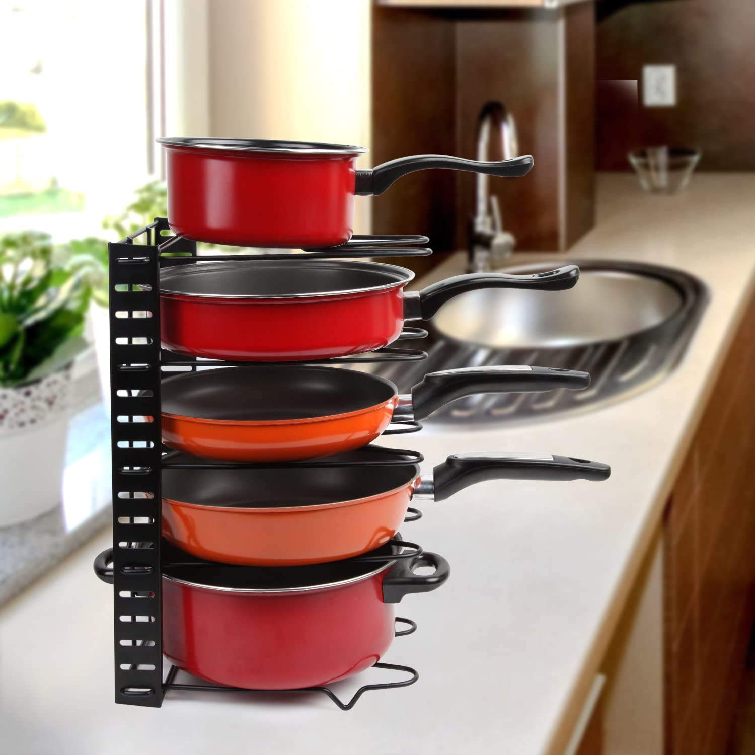 Nunki Trend Multipurpose Pan And Pot Tawa Rack Holder Stand Plate Dish Lid Tray Utensils Cookware Cupboard Cabinet Storage Shelf