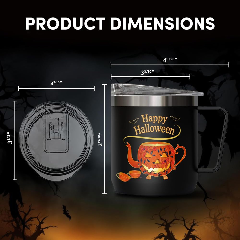 VAHDAM Halloween Pumpkin Mug (10oz) Halloween Coffee Mug - Stainless Steel Double Wall Insulated Mug with Lid & Handle | Hallowe