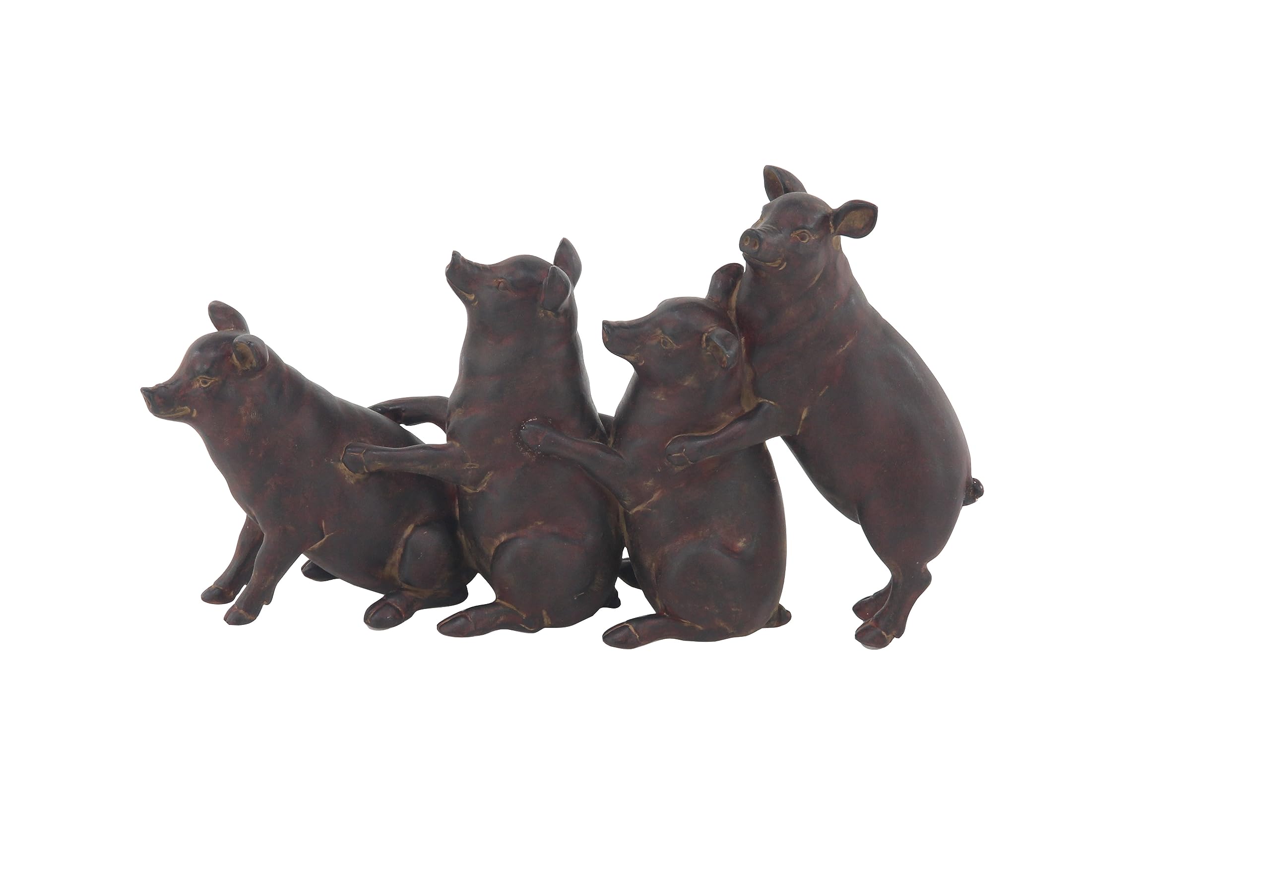 Deco 79 Polystone Pig Decorative Sculpture Home Decor Statue, Accent Figurine 13 x 4 x 7, Dark Brown