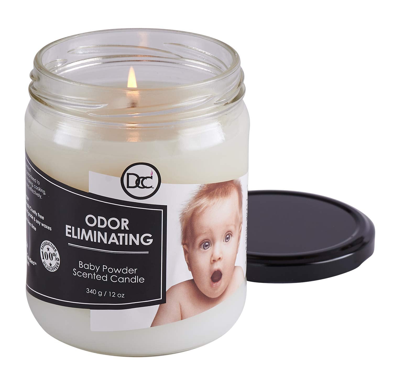 Baby Powder Odor Eliminating Highly Fragranced Candle - Eliminates 95% of Pet, Smoke, Food, and Other Smells Quickly - Up to 80