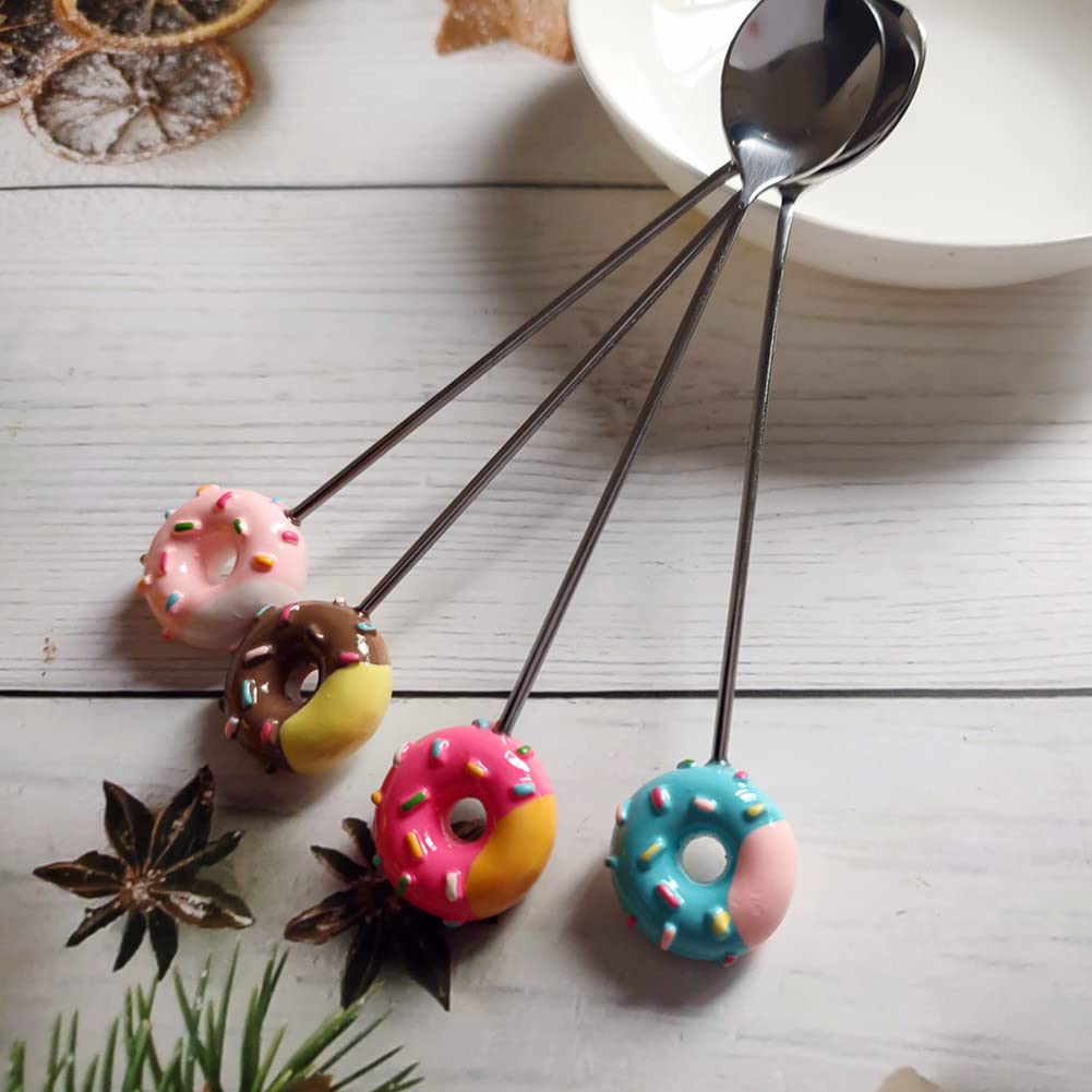 Stainless Steel Stirring Spoons, Cute Doughnut Coffee Spoon For Ice Cream Tea Sugar, Mini Donut Dessert Stirrers Mixing Teaspoon