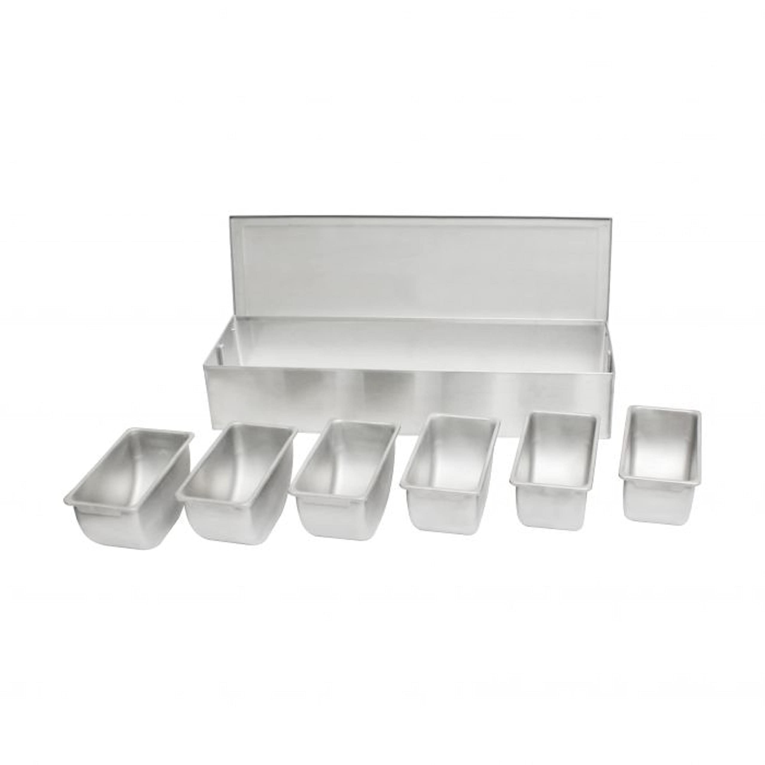 Truecraftware- 6 Compartment Stainless Steel Condiment Bar (Open Bottom)- Condiment Dispenser Serving Container Garnish Tray Bar