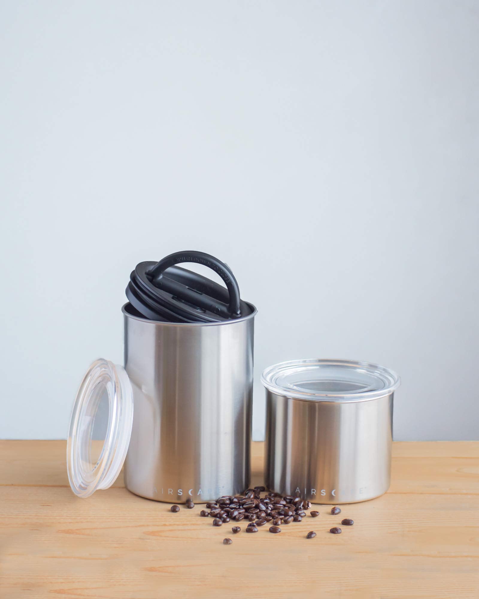 Planetary Design Airscape Stainless Steel Coffee Canister | Food Storage Container | Patented Airtight Lid | Push Out Excess Air