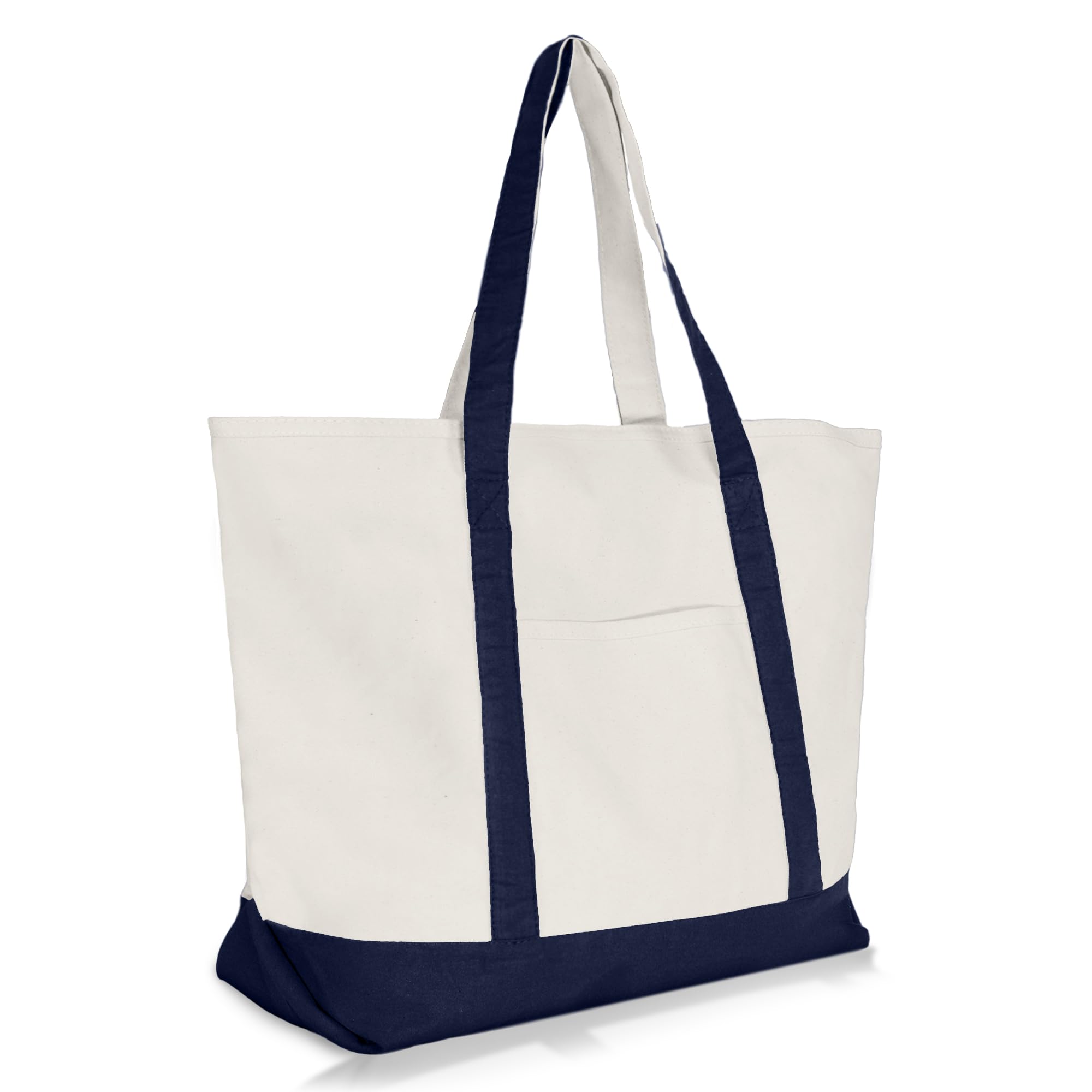 DALIX 22 Large Cotton Canvas Zippered Shopping Tote Grocery Bag in Navy Blue