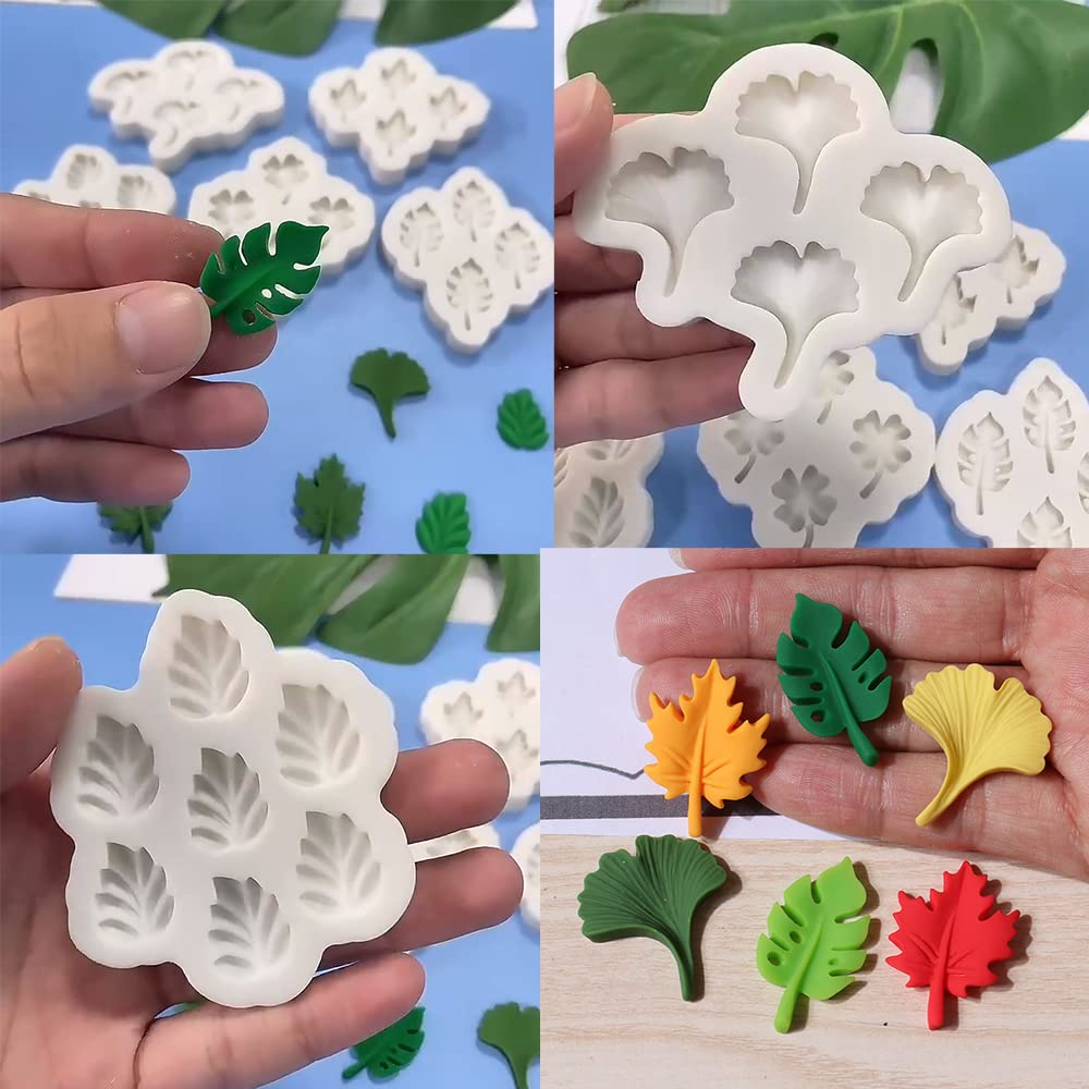 Cestony 5 Pcs Multi Cavity Mini Ginkgo Leaf Maple Leaf Turtle Back Leaf Clover Silicone Molds For Diy Cake Fondant Biscuit Cooki