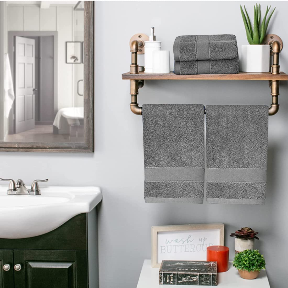 Pupopik 2 Pack Hand Towels For Bathroom (14 X 30 Inch)-100% Cotton Hand Towel, Highly Absorbent And Quick Dry Face Washcloth, Ho