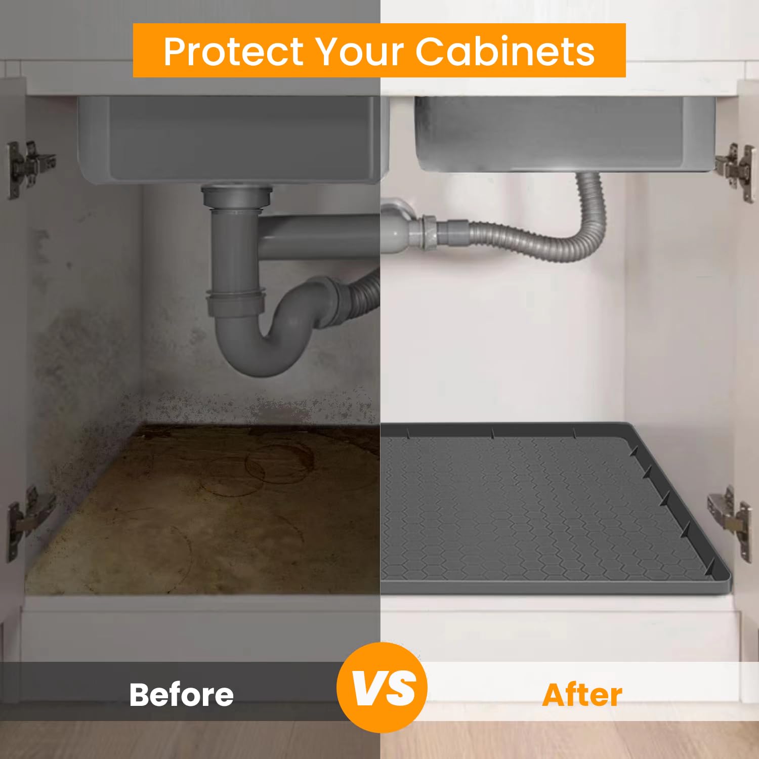 Sdpeia Under Sink Mat For [34'' X 22''] Cabinet, Silicone Waterproof Mat, Kitchen Cabinet Liner Holds Over 2.2 Gallons, Cabinet