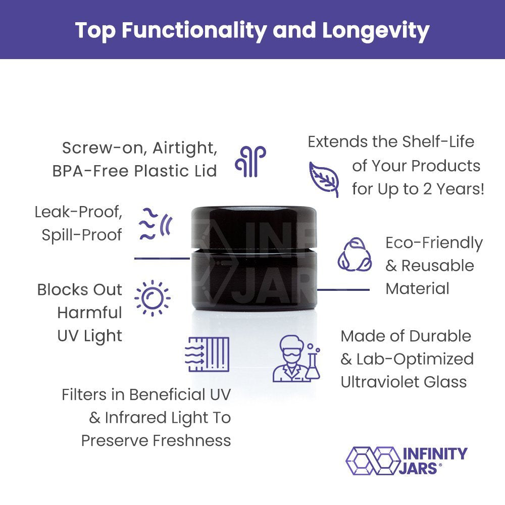 Infinity Jars Tall Black Glass Jar 15 Ml (.5 Fl Oz) Ultraviolet Airtight Smell Proof, Refillable Container, Screw Top Jar For Lo