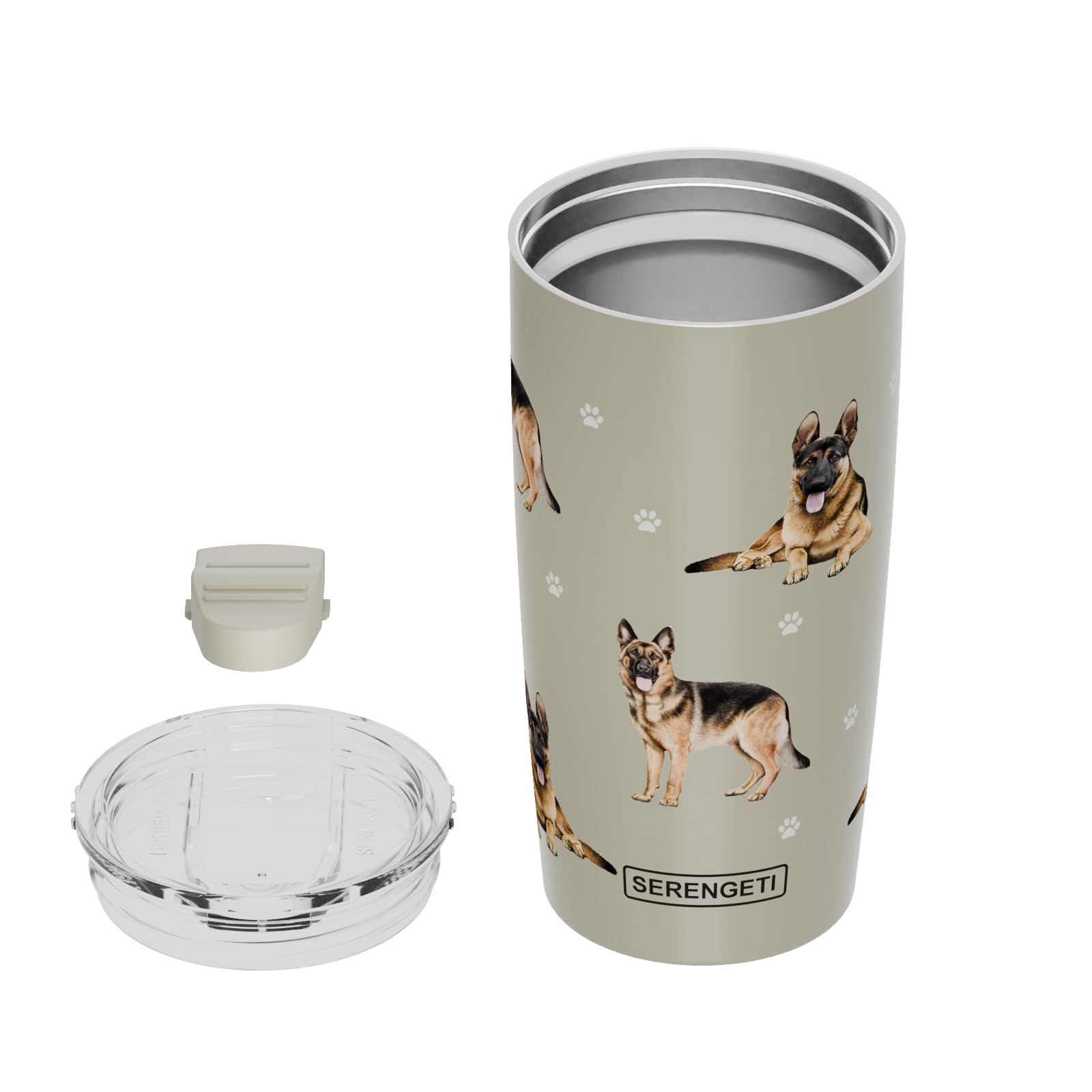 German Shepherd Serengeti 16 Oz Stainless Steel, Vacuum Insulated Tumbler With Spill Proof Lid - 3D Print - Insulated Travel Mug