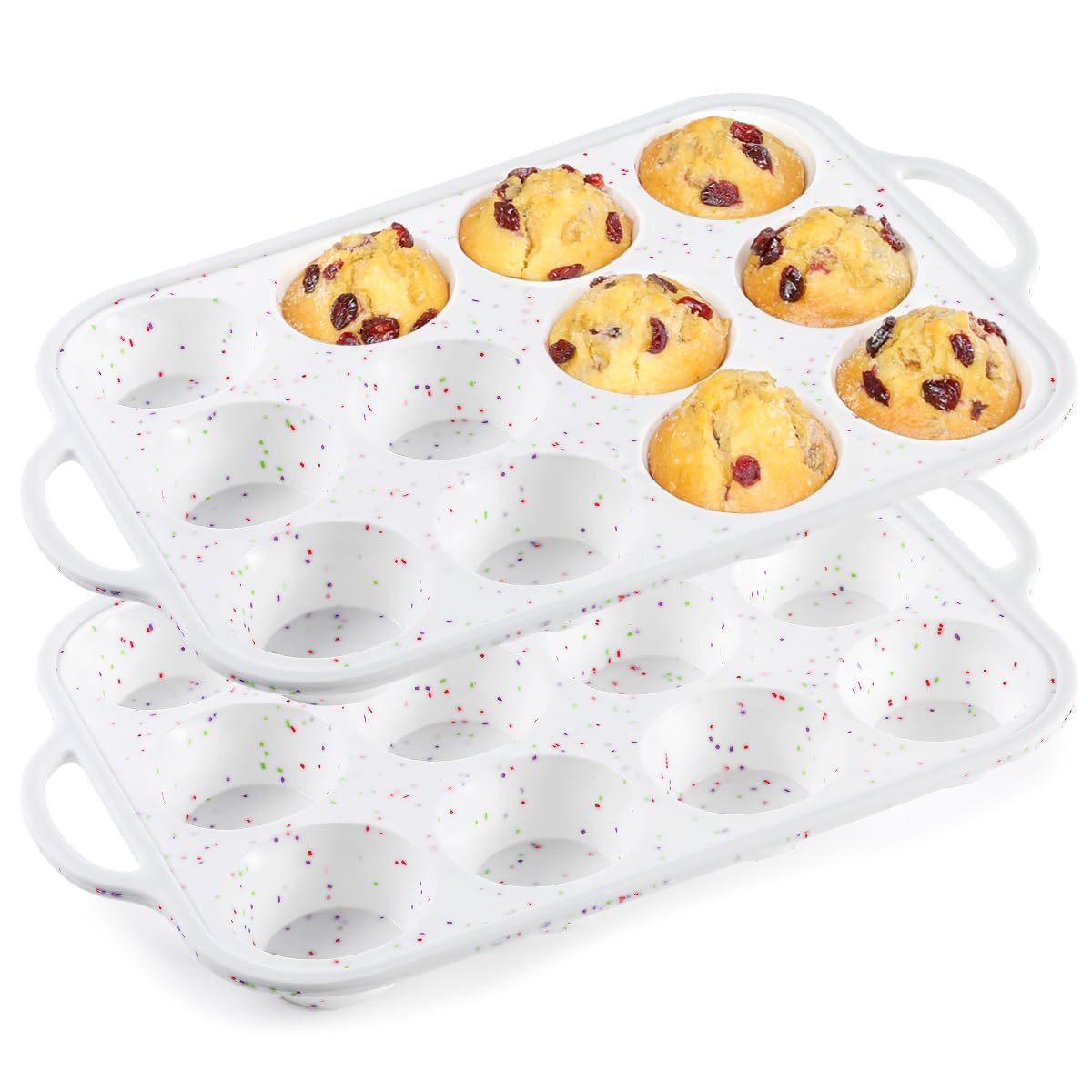 CAKETIME Silicone Muffin Pan with Metal Frame, Metal Reinforced Frame Regular Size Cupcake Pan with Handle 12 Cups Nonstick Muff