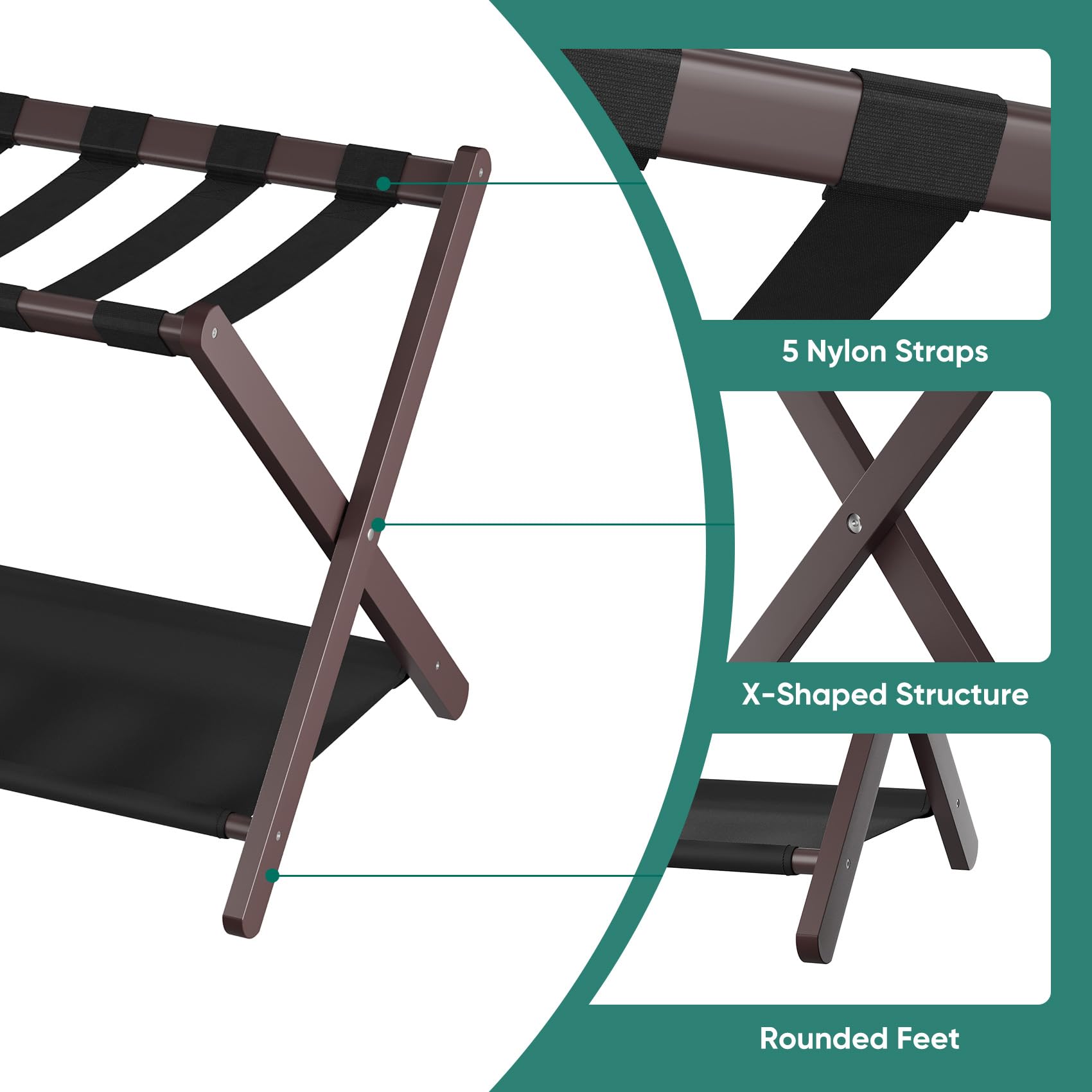 Smuxee Brown Bamboo Luggage Rack Pack Of 2, Foldable Suitcase Stand With Storage Shelf, Easily Assembled Luggage Stand With 5 Ny
