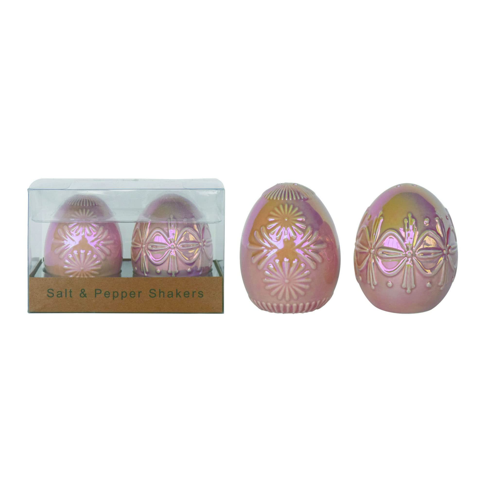 Transpac Iridescent Purple Easter Egg 3 X 2 Ceramic Salt And Pepper Shaker Set