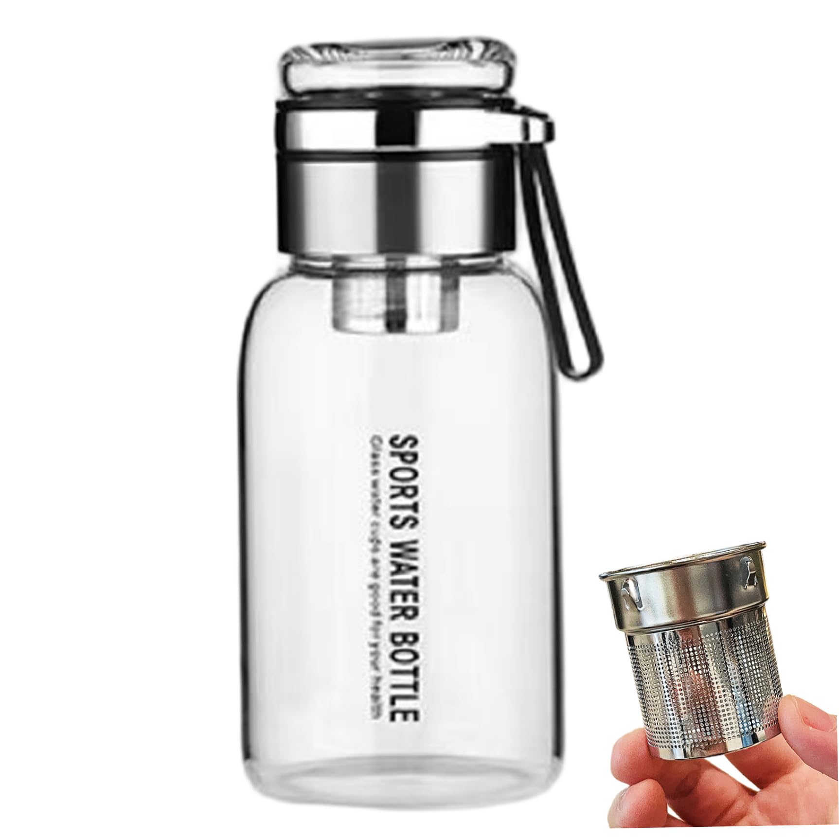 Jorzer Glass Water Bottles, 750ml Heat/ColdResistant Tea Bottle with Infuser, Portable Transparent Glass Cup with Leakproof Lid