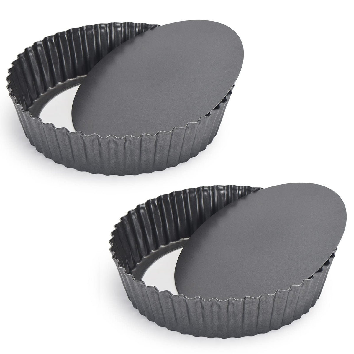 Kazozobi 2 Pack Nonstick Tart Pan, Quiche Pan, Carbon Steel Deep-Dish Pie Pan With Removable Loose Bottom (9.4 In)
