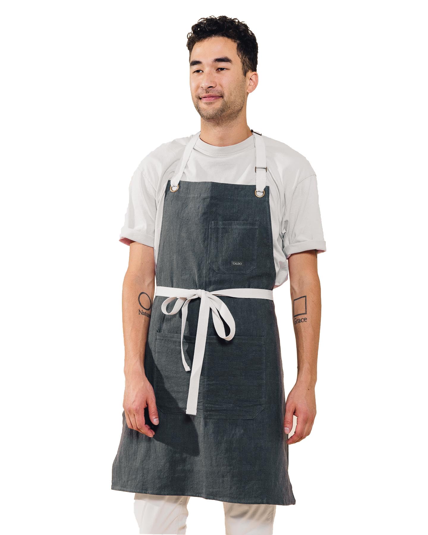 Caldo Linen Kitchen Apron For Cooking- Mens And Womens Linen Bib Apron For Professional Chef, Server, Or Barista - Adjustable Wi