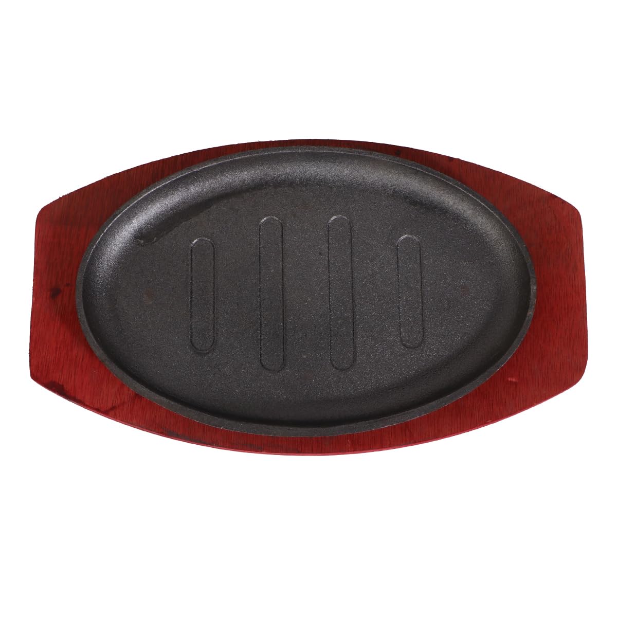 Yardwe Cast Iron Steak Pan, Round Sizzling Plate Fajita Skillet Steak Plate With Wooden Base For Kitchen Restaurant