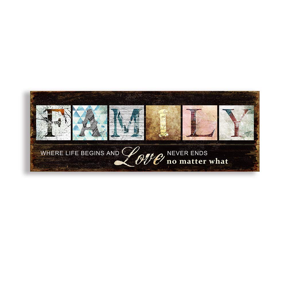 Kas Home Inspirational Quotes Motto Canvas Wall Art Family Prints Signs Framed  Retro Artwork Decoration for Bedroom  Living Room  Office & Home Wall Decor (5.5 x 16 inch  Family)