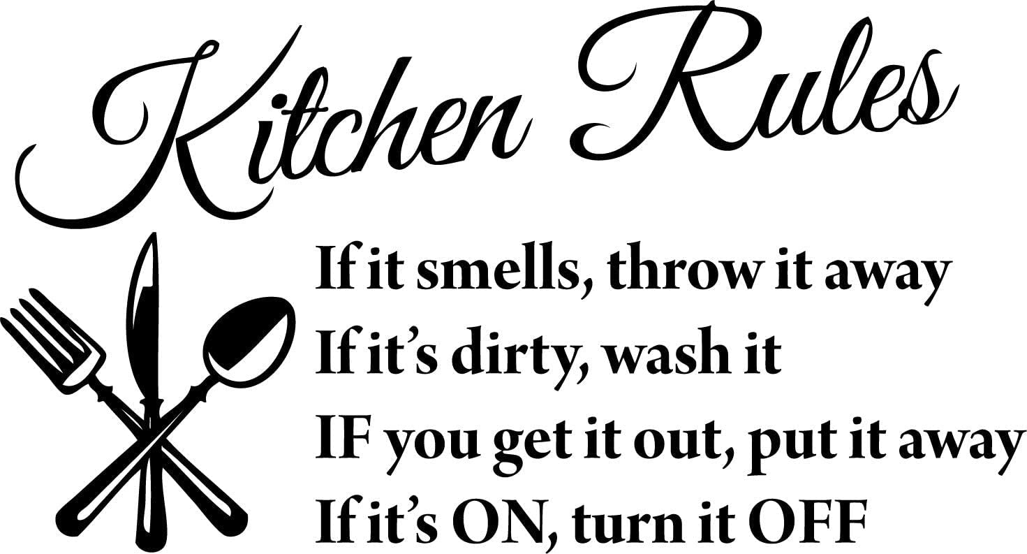 Blinggo Black 22 '' X 13 '' Kitchen Rules Art Home Mural D  Cor Vinyl Wall Art Inspirational Quotes And Saying Home Decor Decal