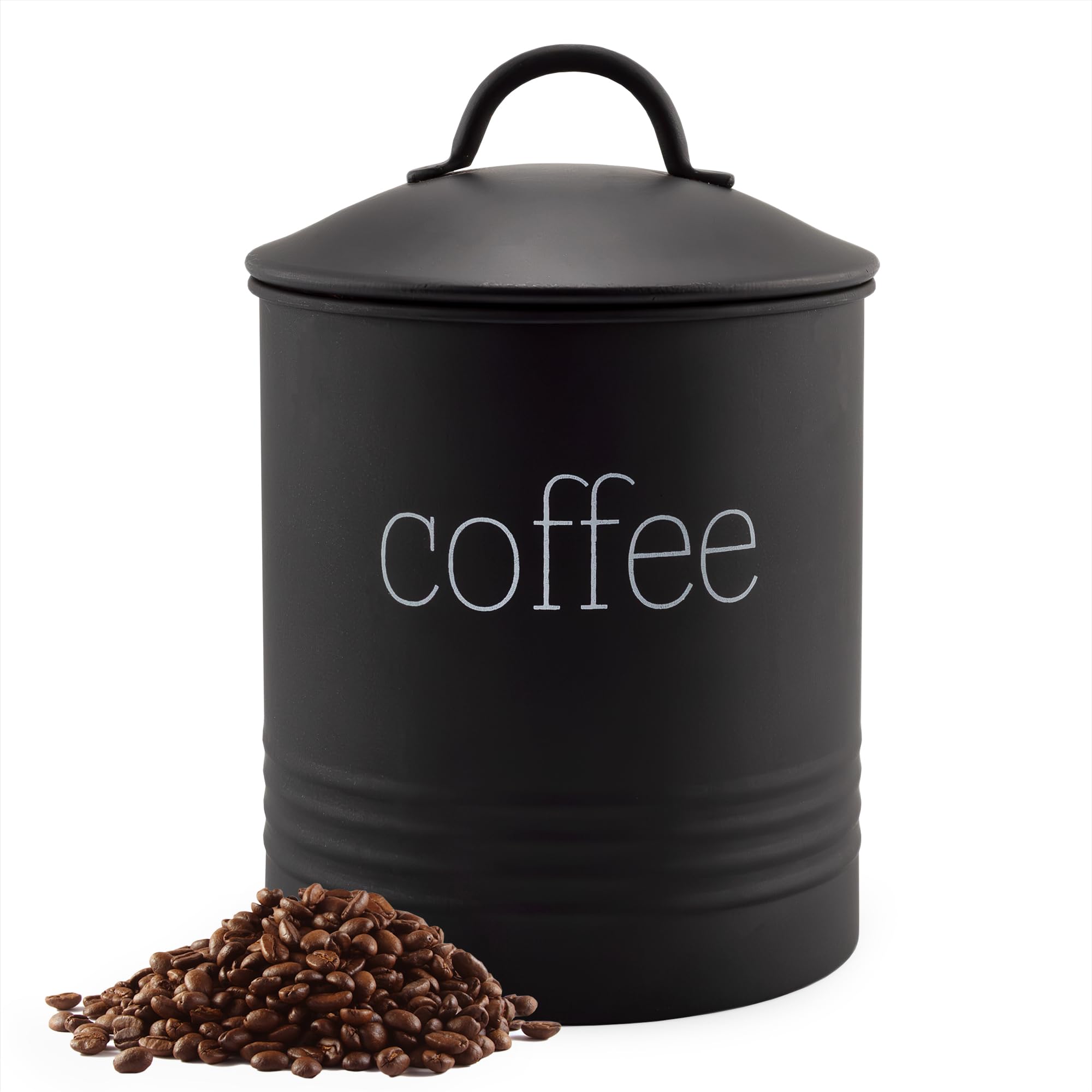 AuldHome Enamelware Black Coffee Canister; Modern Farmhouse Style Coffee Storage for Kitchen
