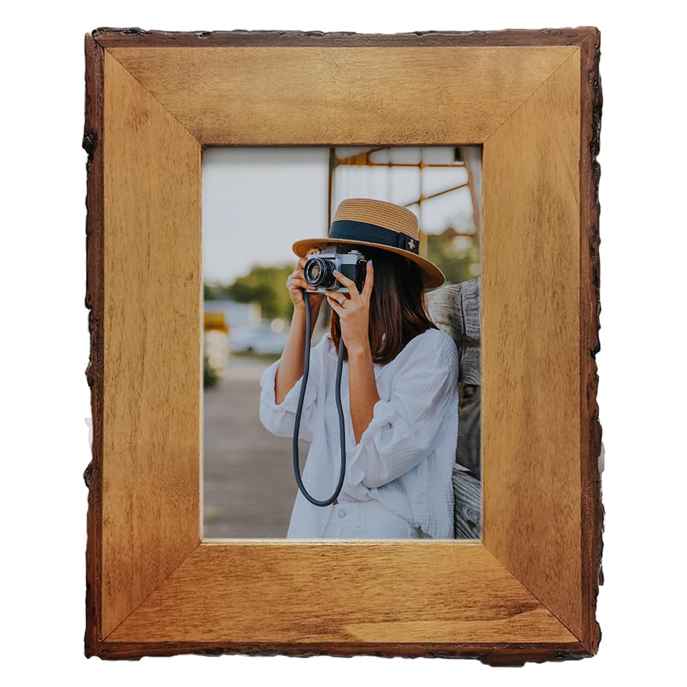 4x6 Wood Picture Frames Brown, Live Edge Rustic Photo Frame with Glass Front, Display 6x4 inch Photos for Tabletop or Wall Mount