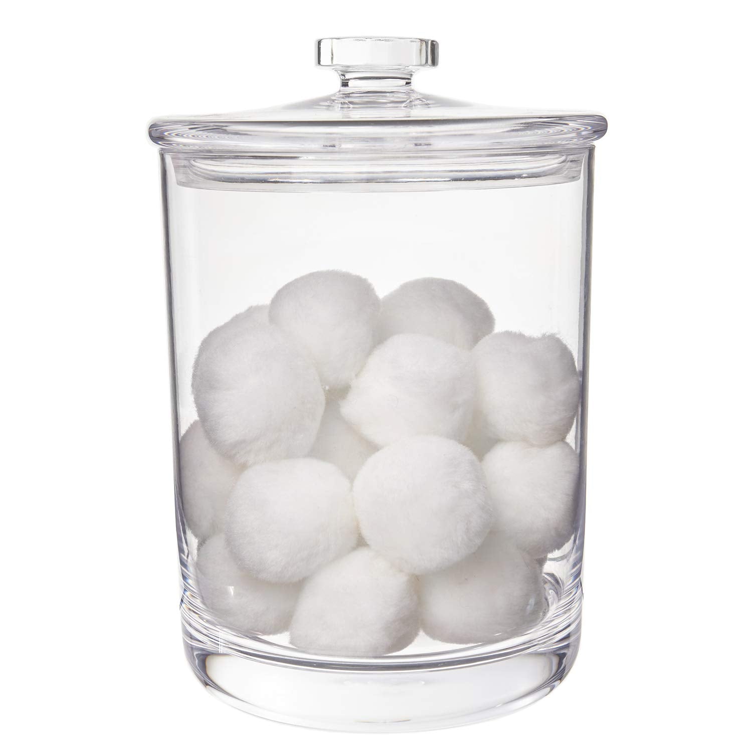 Stori Premium Quality Makeup And Cotton Ball Holder | 60-Oz Clear Plastic Apothecary Jar With Lid | Perfect Storage Container To