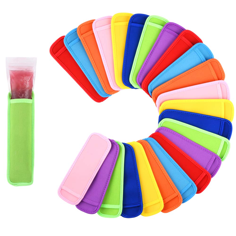 Mirenlife 24 Pack Ice Pop Sleeves Antifreezing Popsicle Holders Bags Neoprene Insulator Sleeves Freezer, 8 Colors