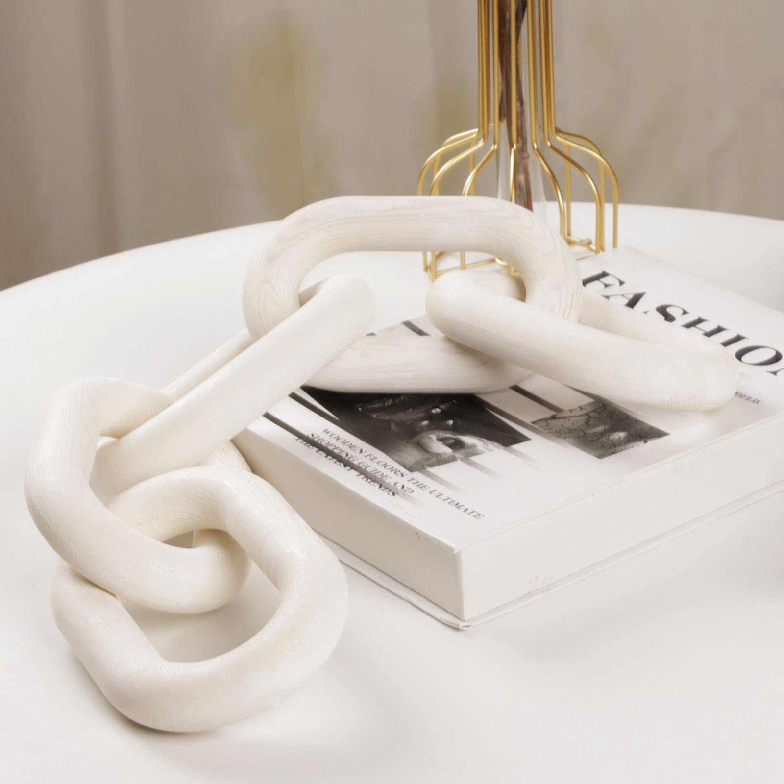 HMASYO White Wood Chain Link Decor, 5-Link Wooden Decorative Chain Home Decor Accents, Coffee Table Decor, Shelf Decor Aesthetic