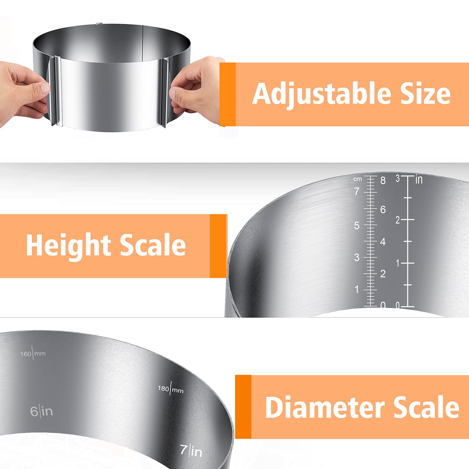 Ineibo Cake Ring, 6 To 12 Inch Adjustable Cake Mousse Mould Set, Stainless Steel Pastry Ring, Mousse Ring, Ring Mold For Baking