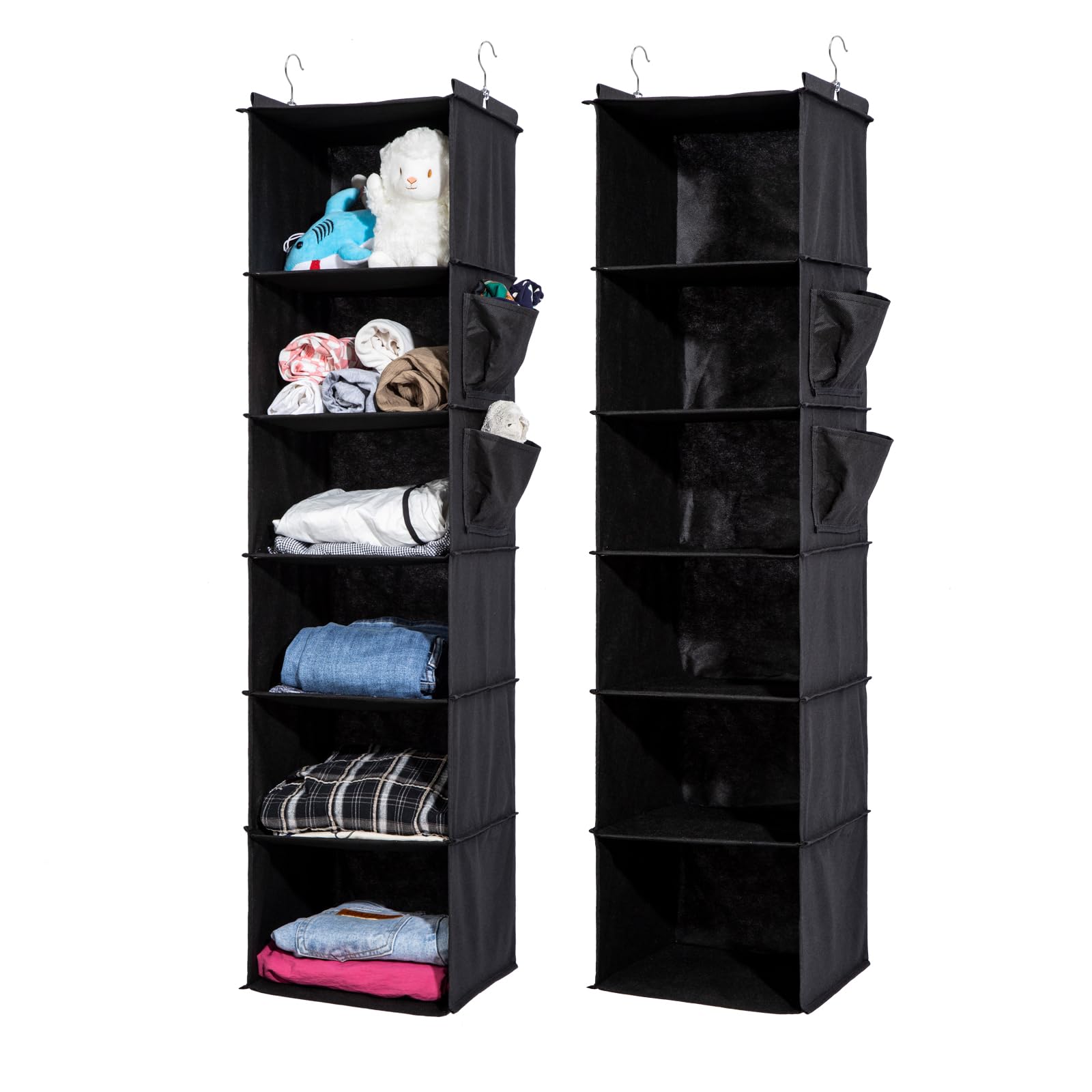 Yrcbehfu 2 Packs Hanging Closet Organizer, 6-Shelf Closet Organizers And Storage With Side Pockets, Collapsible Hanging Shelves