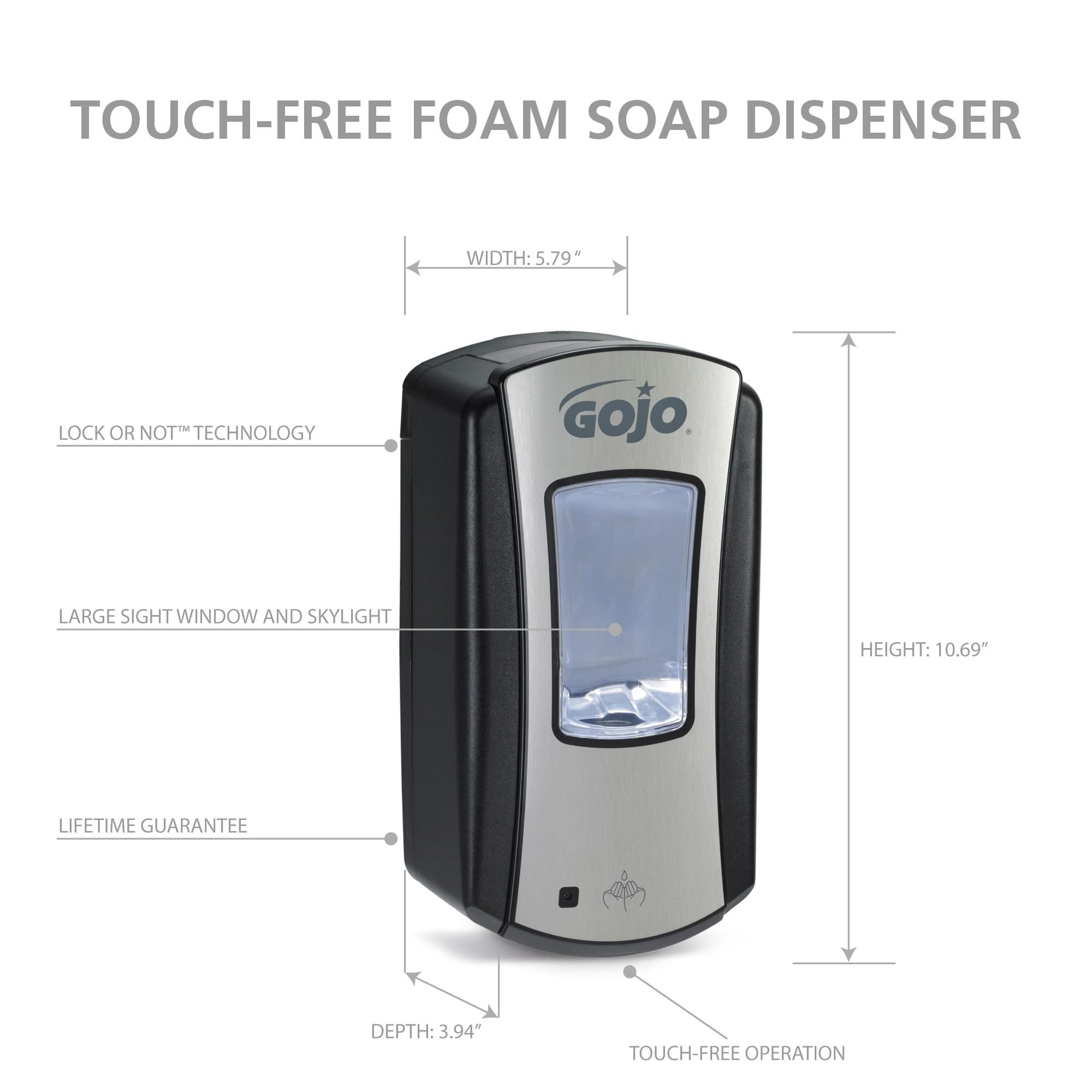 Gojo Ltx-12 Touch-Free Foam Hand Soap Dispenser, Chrome/Black, For 1200 Ml Gojo Ltx-12 Foam Hand Soap Refills (Pack Of 1) - 1919