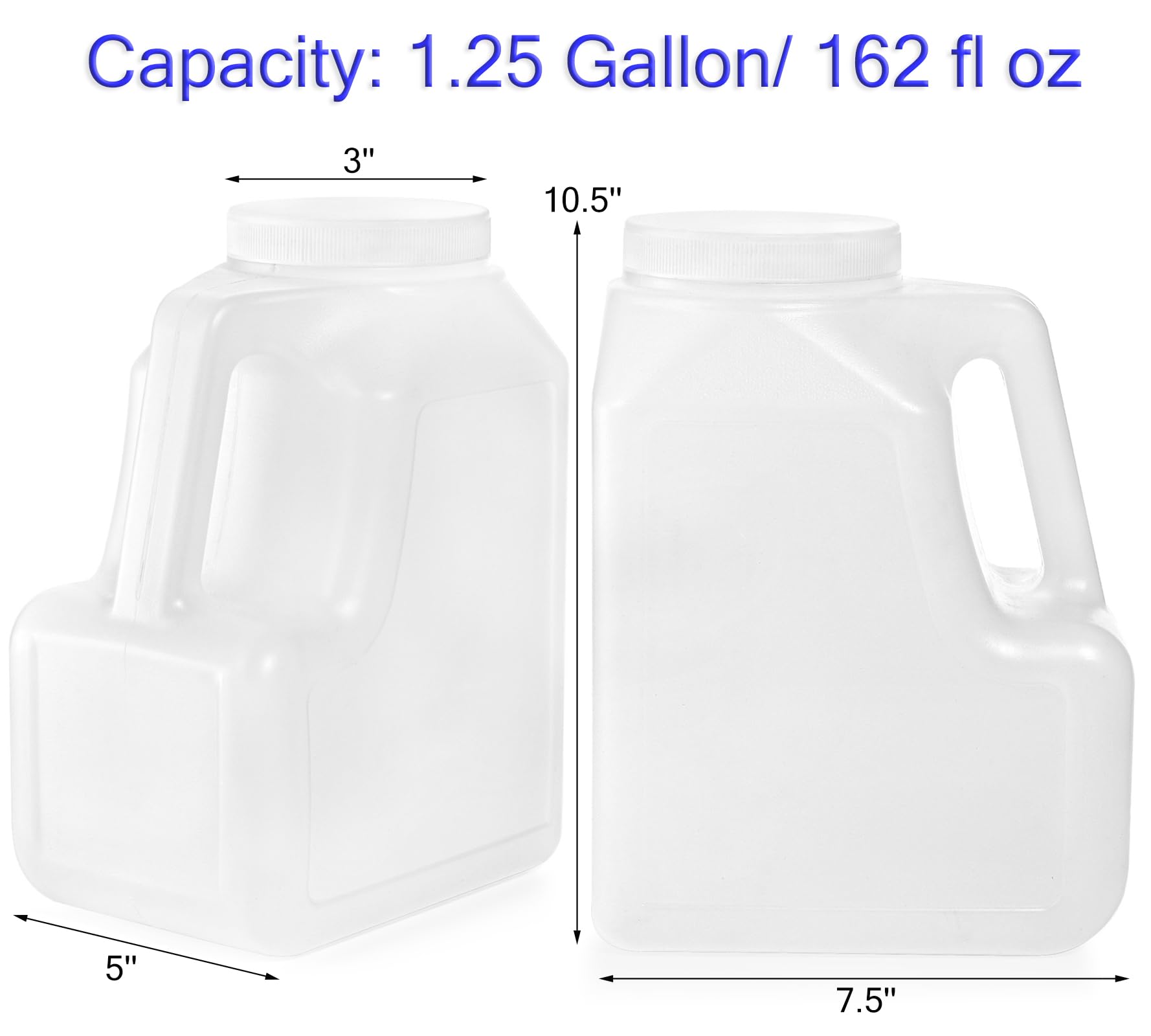 Yesland 2 Pcs White Plastic Gallon Jar With Handle And Airtight Lid - Square Empty Storage Containers And Jugs - 1.25 Gallon Wid