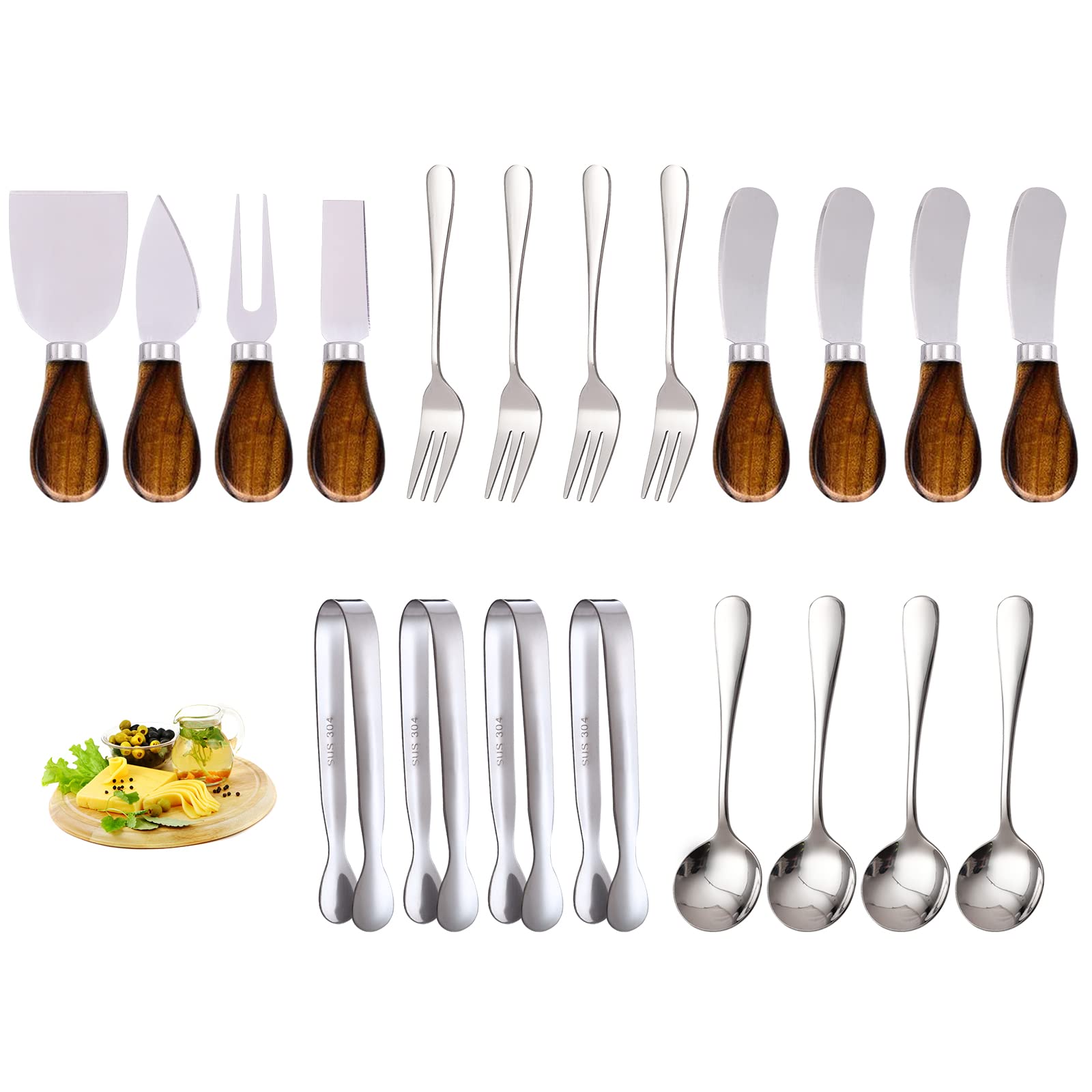 Charcuterie Accessories (20 Pcs), Cheese Spreaders For Charcuterie Board, Mini Serving Spoons, Forks And Mini Serving Tongs - Ch