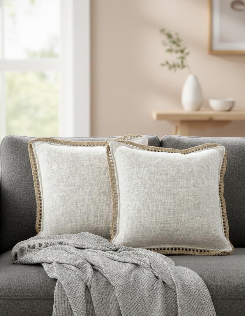 Wisdom Decor Sofa Cushion Cover Cotton For Living Room Couch Soft Pillow Cover (Natural Jute, 16 X 16)