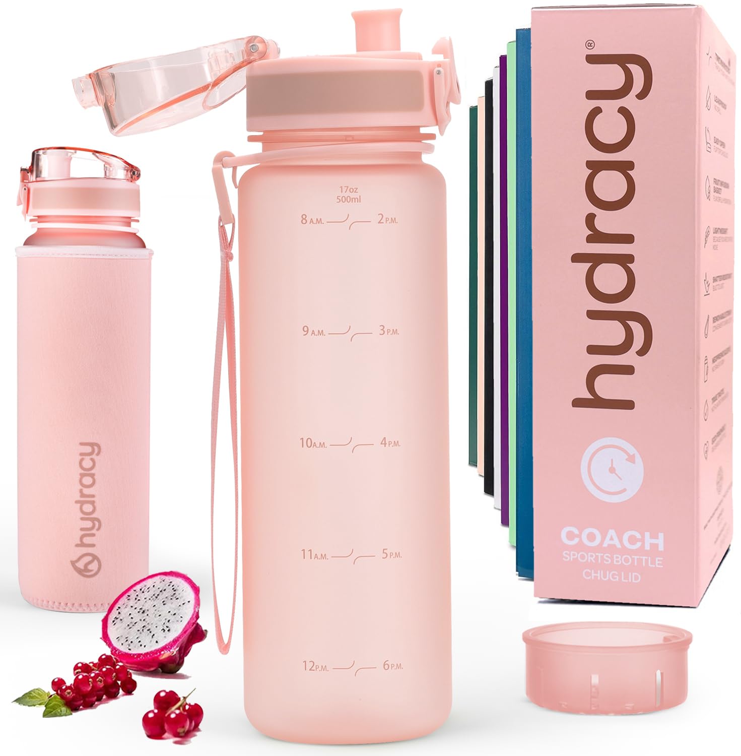 Hydracy Water Bottle with Time Marker - 500 ml 17 Oz BPA Free Kids Water Bottle - Leak Proof & No Sweat Sleeve with Fruit Infuse