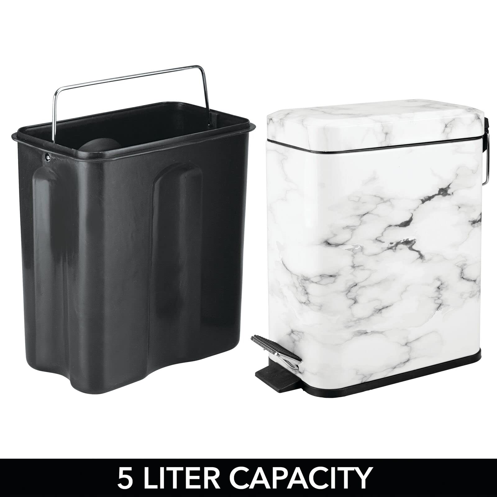 mDesign Small Modern 1.3 Gallon Rectangle Metal Lidded Step Trash Can, Compact Garbage Bin with Removable Liner Bucket and Handl