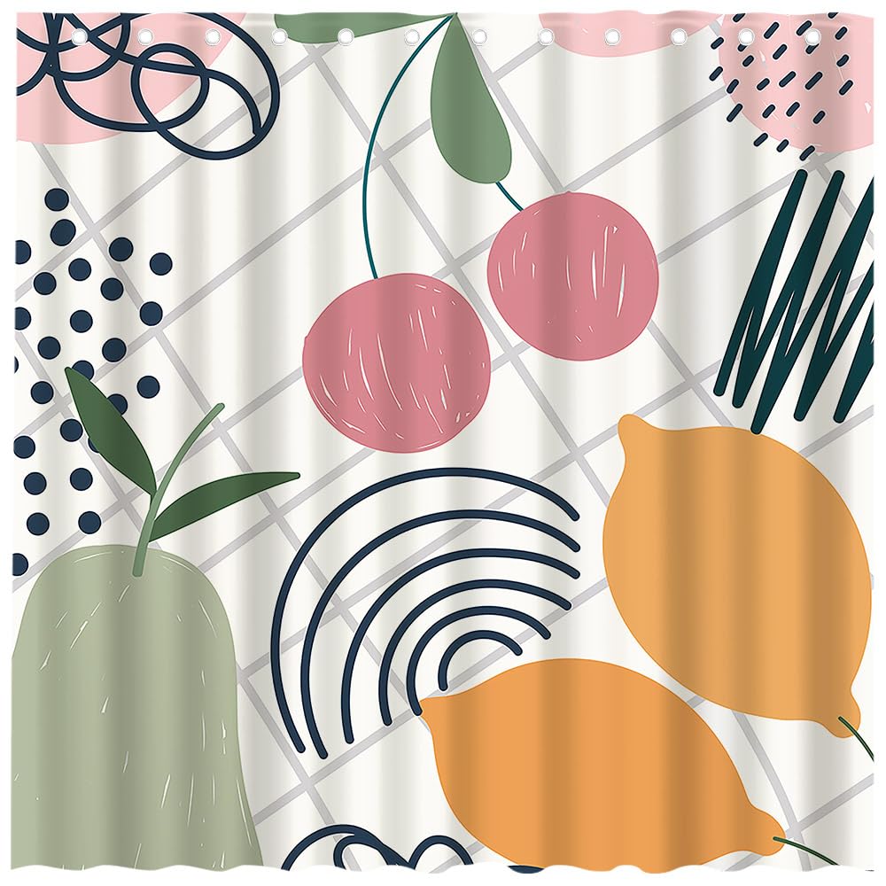 Toktilikt Cute Fruit Shower Curtain Pink Cherry Green Pear Yellow Mango Theme Bathroom Decorations Polyester Supplies Waterproof