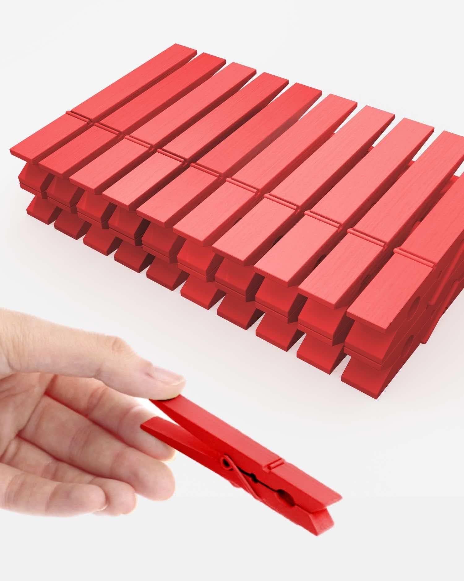 Clothes Pins, Red Colored Wooden Clothespins For Arts And Crafts, Wreath, Strong Grip Close Pins Birchwood Clips Clothespin Clot