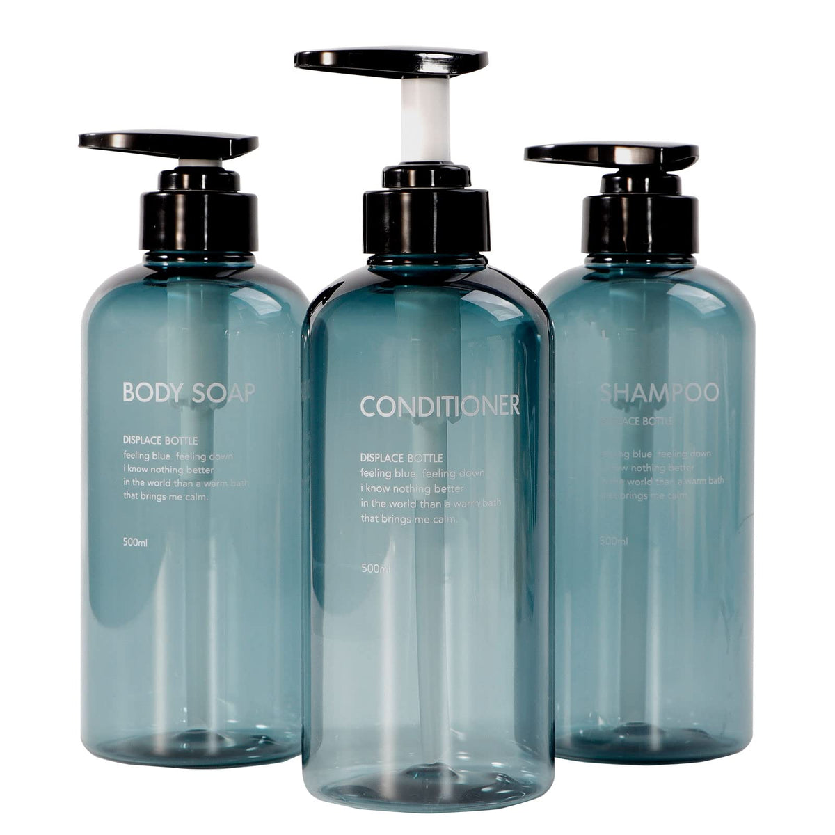 Shampoo And Conditioner Dispenser Bottles,Yeeco Pump Bottle 3 Pack Refillable Clear Blue Shampoo Dispenser 16.9Oz/500Ml Plastic
