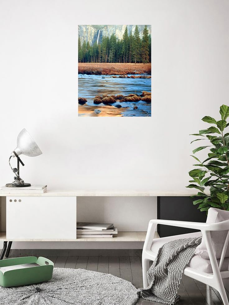 Yosemite Falls & River Trees National Park Landscape Scenery Wall Decor Art Print Poster (16X20)