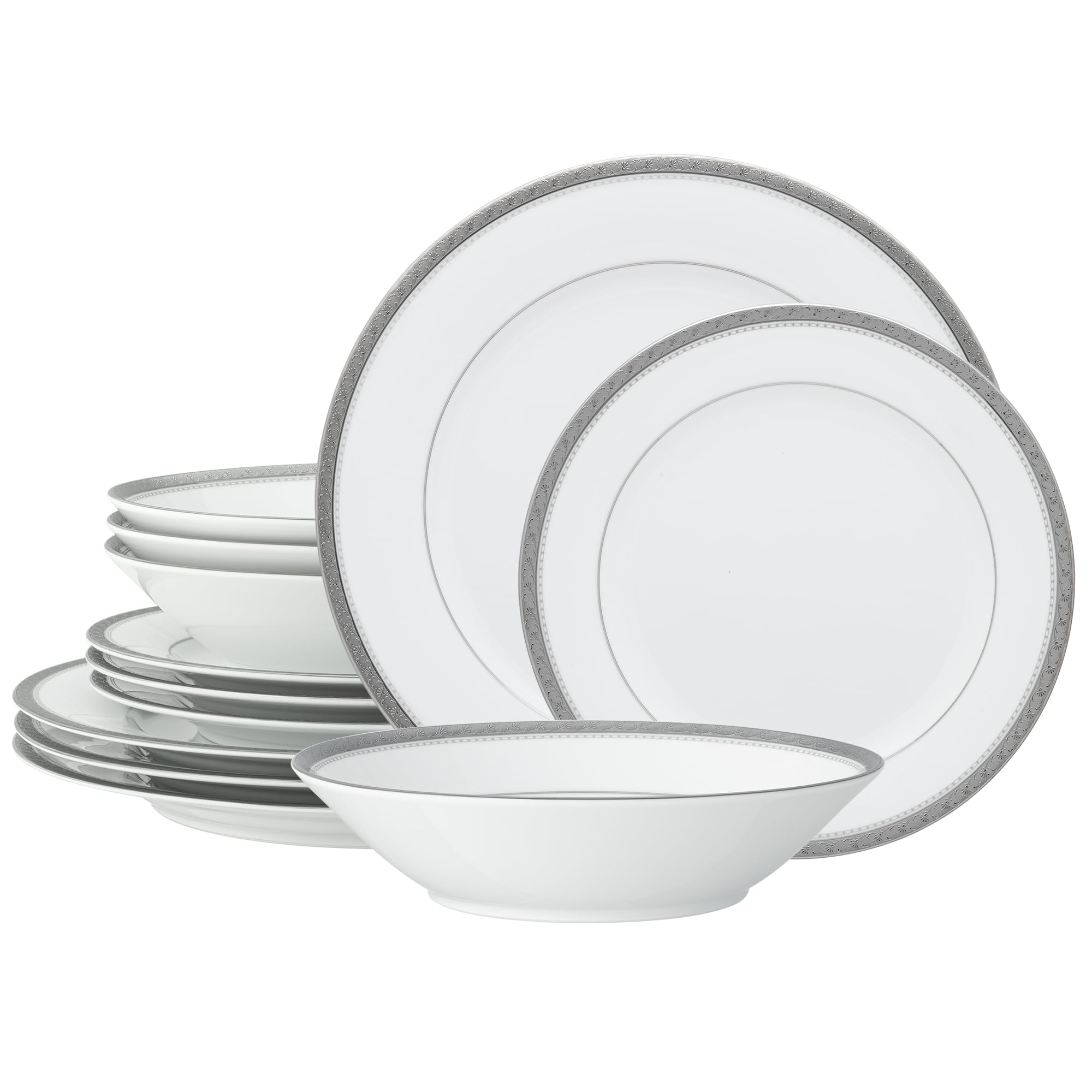 Noritake Charlotta Platinum 12-Piece Dinnerware Set, Service for 4