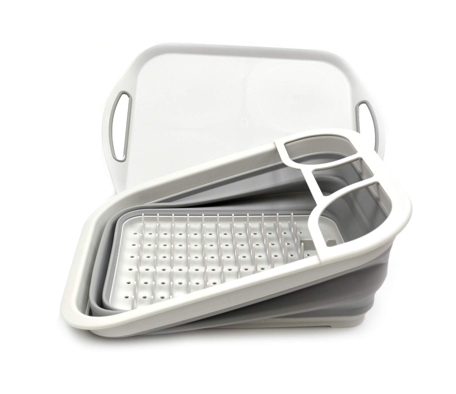 Sammart - Collapsible Dish Rack With Drainboard For Drying Dishes And Utensil - Foldable Design With Dinnerware Storage Tray- Pe