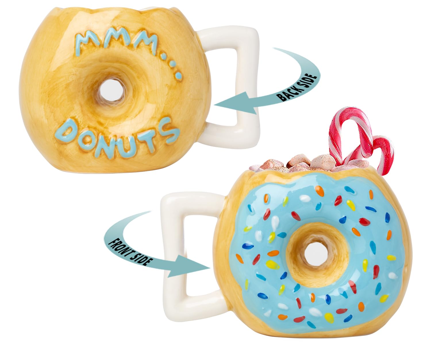 Ceramic Donut Mug - Delicious Chocolate Glaze Doughnut Mug with Sprinkles - Funny ''MMM... Donuts!'' Quote - Best Cup For Coffee